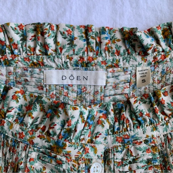 Doen Claudette Cotton Voile Ruffle Long Sleeve Blouse Top Crème Fleurs D’avignon - Picture 8 of 13